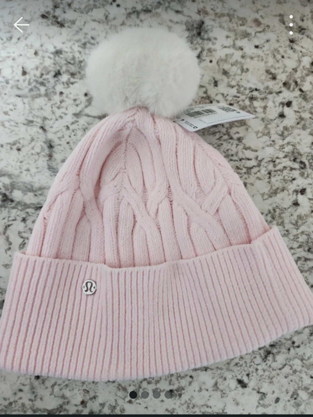 lululemon athletica Women's Light Pink Cable-Knit Beanie with Faux Fur Pom